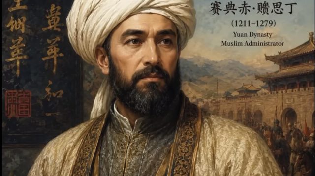 Lukisan atau monumen tiruan figur sejarah Sayyid Ajall Shams al-Din Omar dari zaman Dinasti Yuan