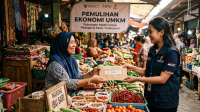 Penyerahan simbolis bantuan presiden (Banpres) kepada pelaku UMKM yang terdampak bencana alam untuk pemulihan ekonomi
