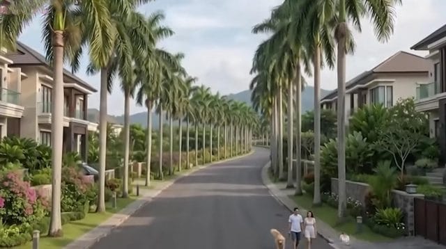 Ilustrasi fenomena perumahan elit yang menciptakan konsep kota di dalam kota dengan pagar tinggi dan fasilitas eksklusif.