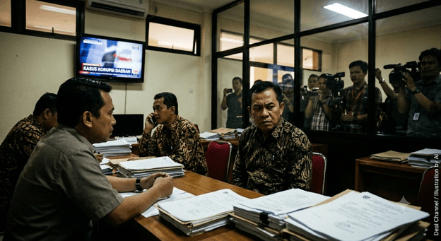 Bupati Kuansing Suhardiman Amby saat ditahan KPK terkait penyelidikan kasus korupsi izin hutan HPT dan misteri amplop di kantor Menhut Raja Juli
