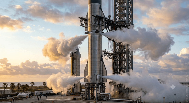 Roket Starship SpaceX batal meluncur di detik-detik terakhir saat berada di landasan pacu Starbase, Texas, dengan uap kriogenik menyelimuti badan roket raksasa tersebut