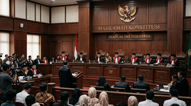 Sidang pleno Mahkamah Konstitusi saat MK tetapkan 3 indikator penetapan status bencana nasional dengan mengutamakan jumlah korban.