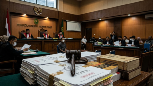Ilustrasi nalar hukum kerugian negara dalam penegakan hukum tindak pidana korupsi di ruang peradilan Indonesia.